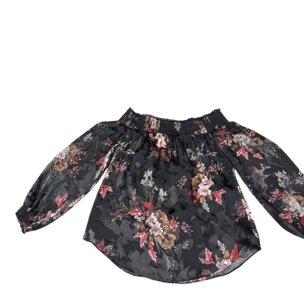White House Black Market Silk Burnout Floral Off-the-Shoulder Top Size Small NWT - Picture 4 of 16